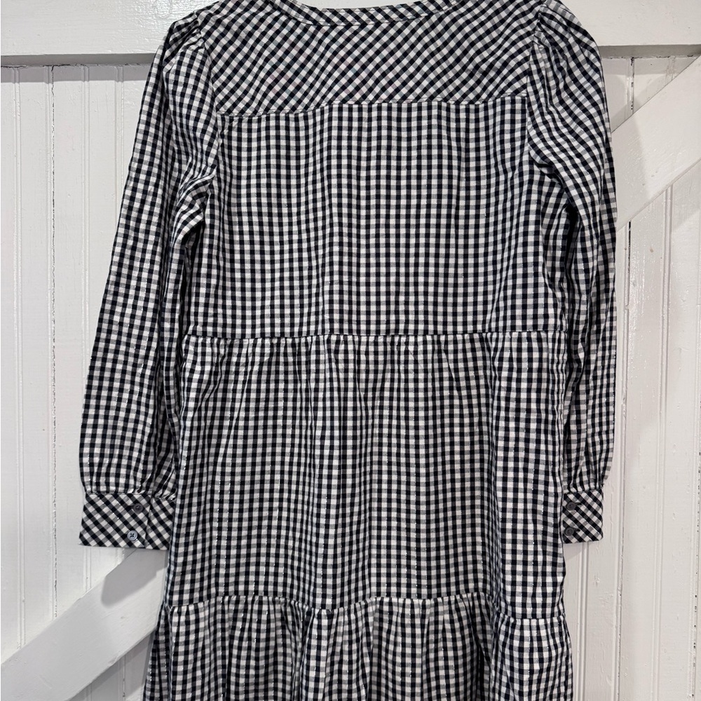 LOFT Black & Cream Gingham Tiered Mini Dress- size large - Picture 4 of 9